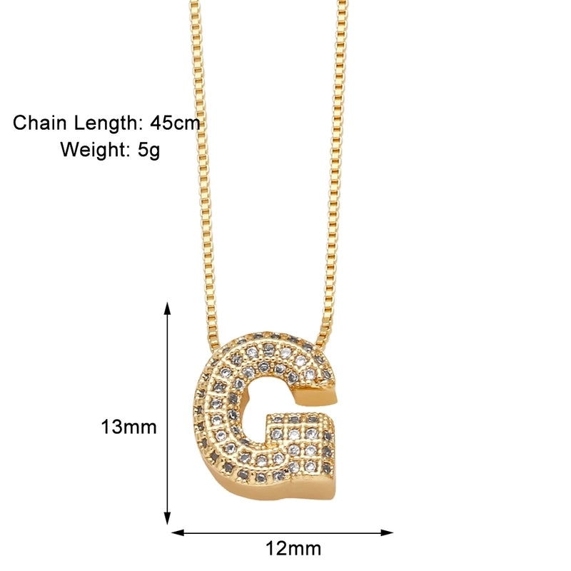 Copper 18K Gold Plated Modern Style Minimalist Plating Inlay Letter Zircon Pendant Necklace
