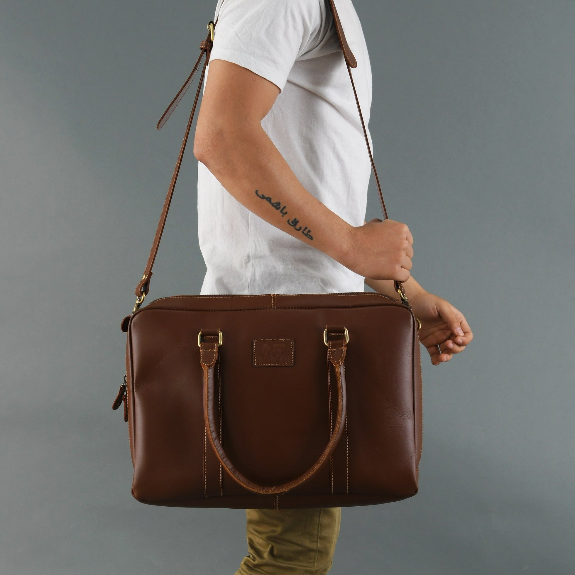 Brown Buffalo Leather Laptop Office Briefcase