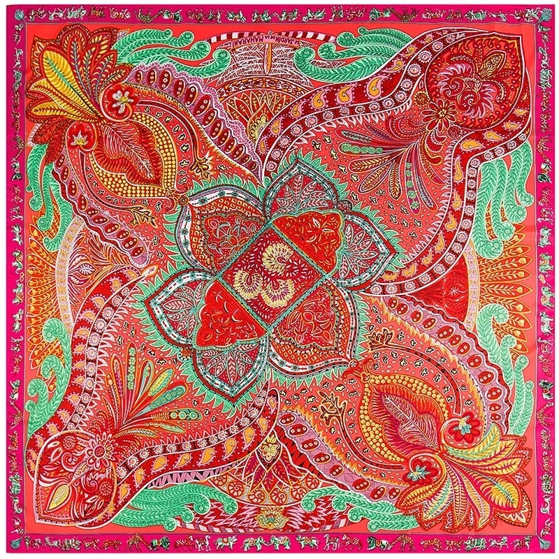 Women's Elegant Retro Floral Satin Silk Scarf
