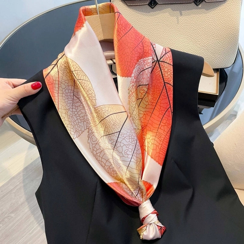 Women's Elegant Lady Modern Style Printing Satin Silk Scarf