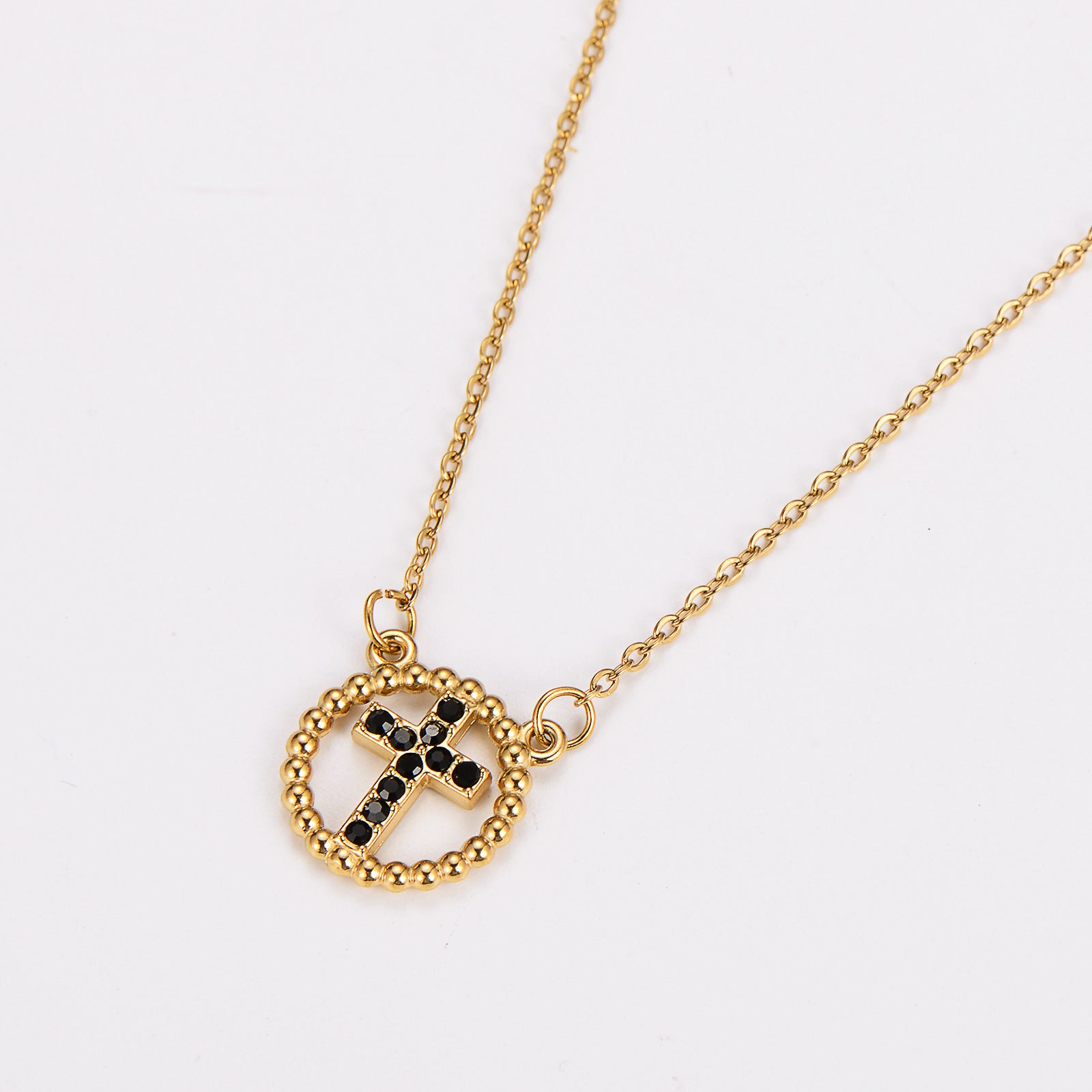 Aml Stainless Steel Necklace Stainless Steel Niche Design Round Hollow Cross Clavicle Chain