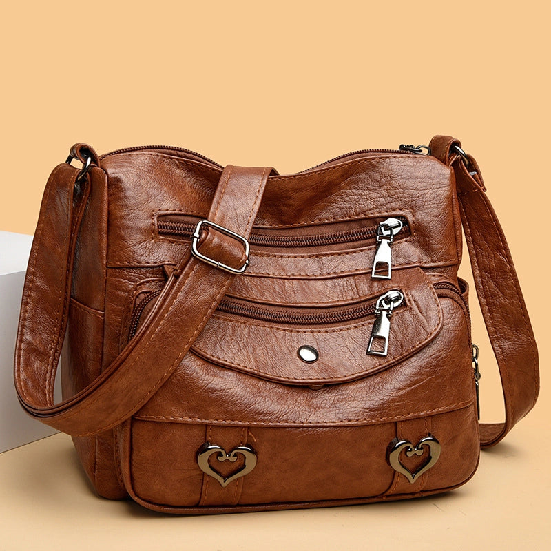 Women's Medium Pu Leather Solid Color Basic Square Zipper Shoulder Bag Crossbody Bag