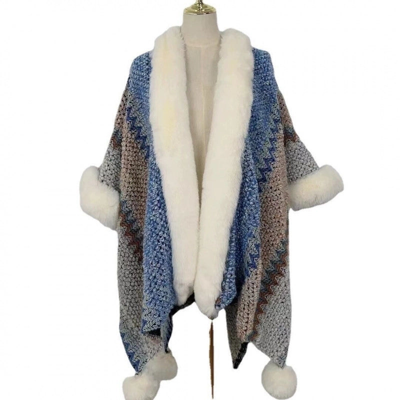 Women's Minimalist Classic Style Color Block Knit Patchwork Shawl