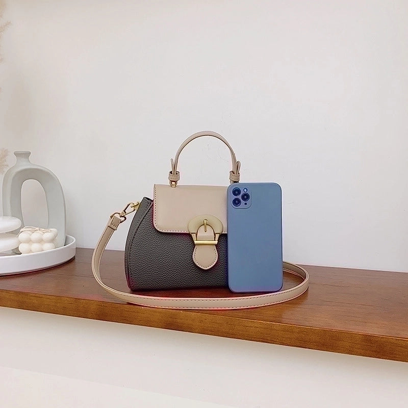 Women's Small Pu Leather Color Block Elegant Flip Cover Square Bag