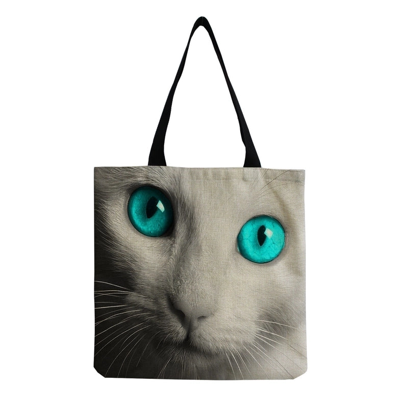 Women's All Seasons Linen Cat Minimalist Square Open Canvas Bag