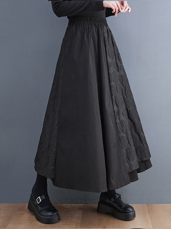 A-Line Loose Asymmetric Elasticity Jacquard Solid Color Skirts Bottoms