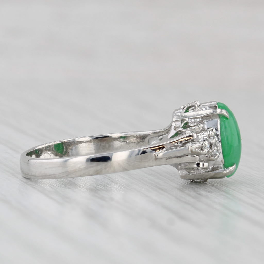 Green Oval Cabochon Jadeite Jade Diamond Ring 900 Platinum Size 7.5