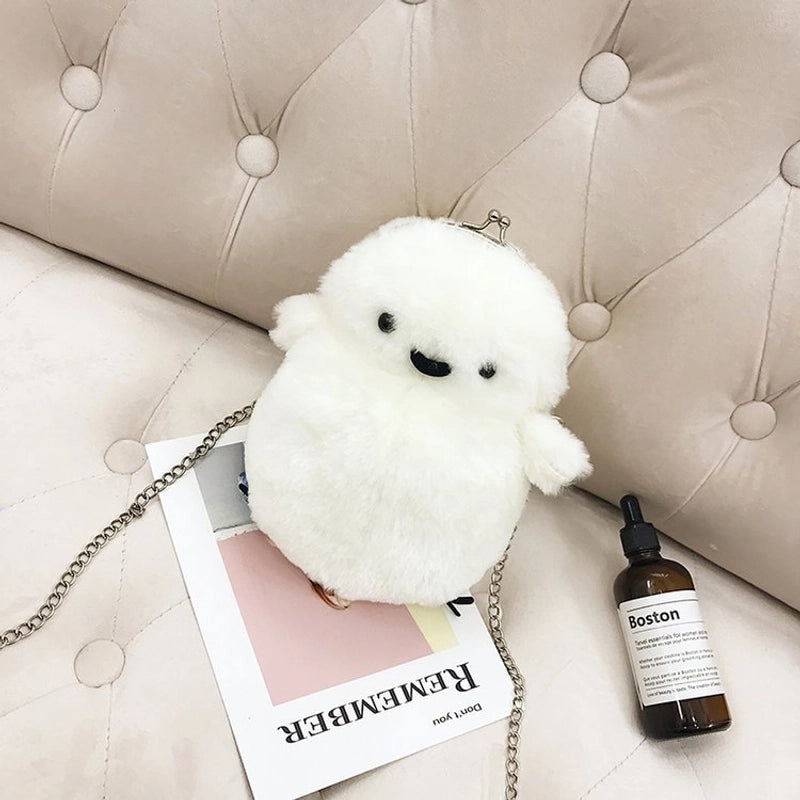 Small Plush Animal Oval Buckle Crossbody Bag