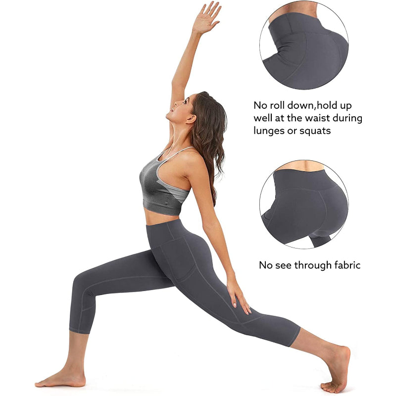 Women's High Waist Capri Yoga Pants Workout Leggings with Pockets For Tummy Control