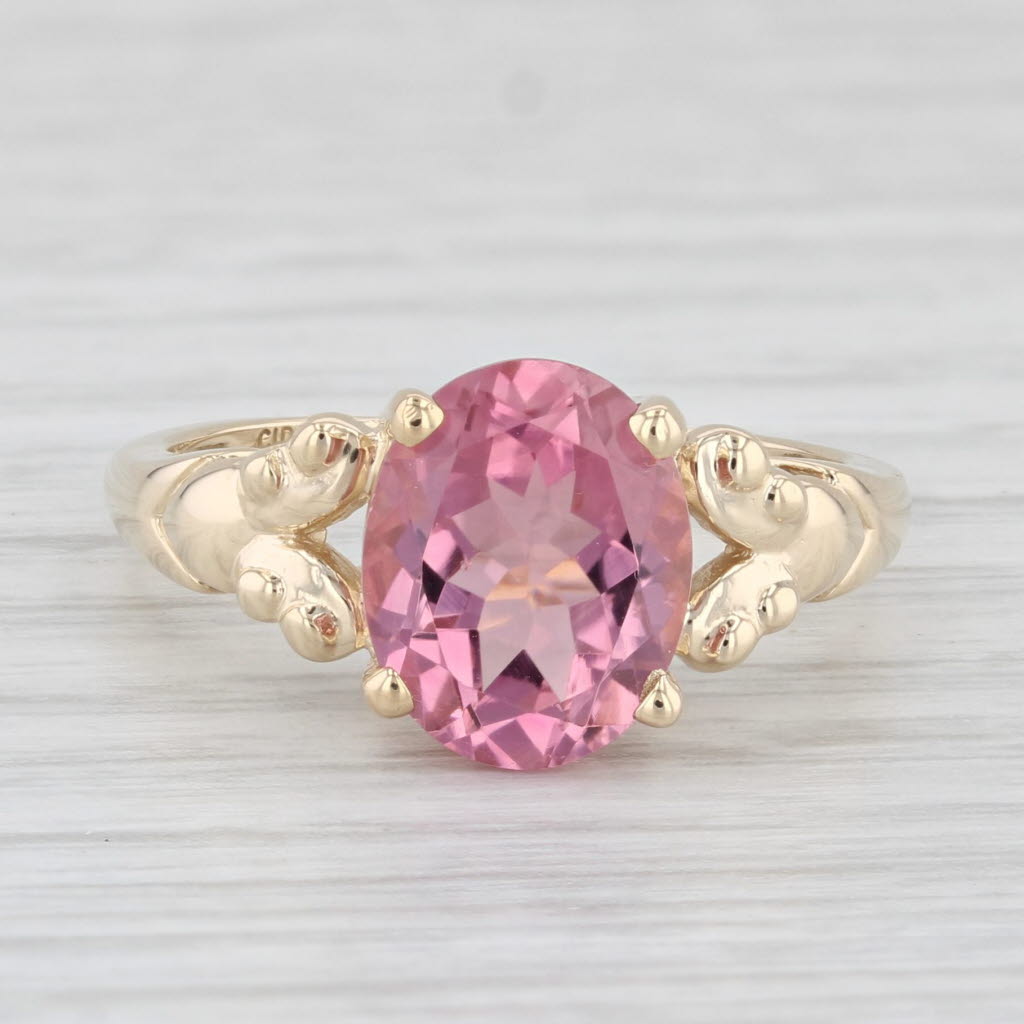 3ct Pink Tourmaline Oval Solitaire Ring 14k Yellow Gold Size 7