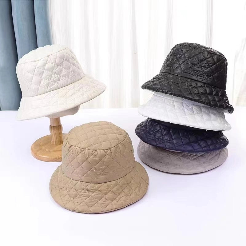 Ultra-light Down Cotton Checkered New Fisherman Hat For Men And Women With Autumn And Winter Warm Korean Net Red Basin Hat