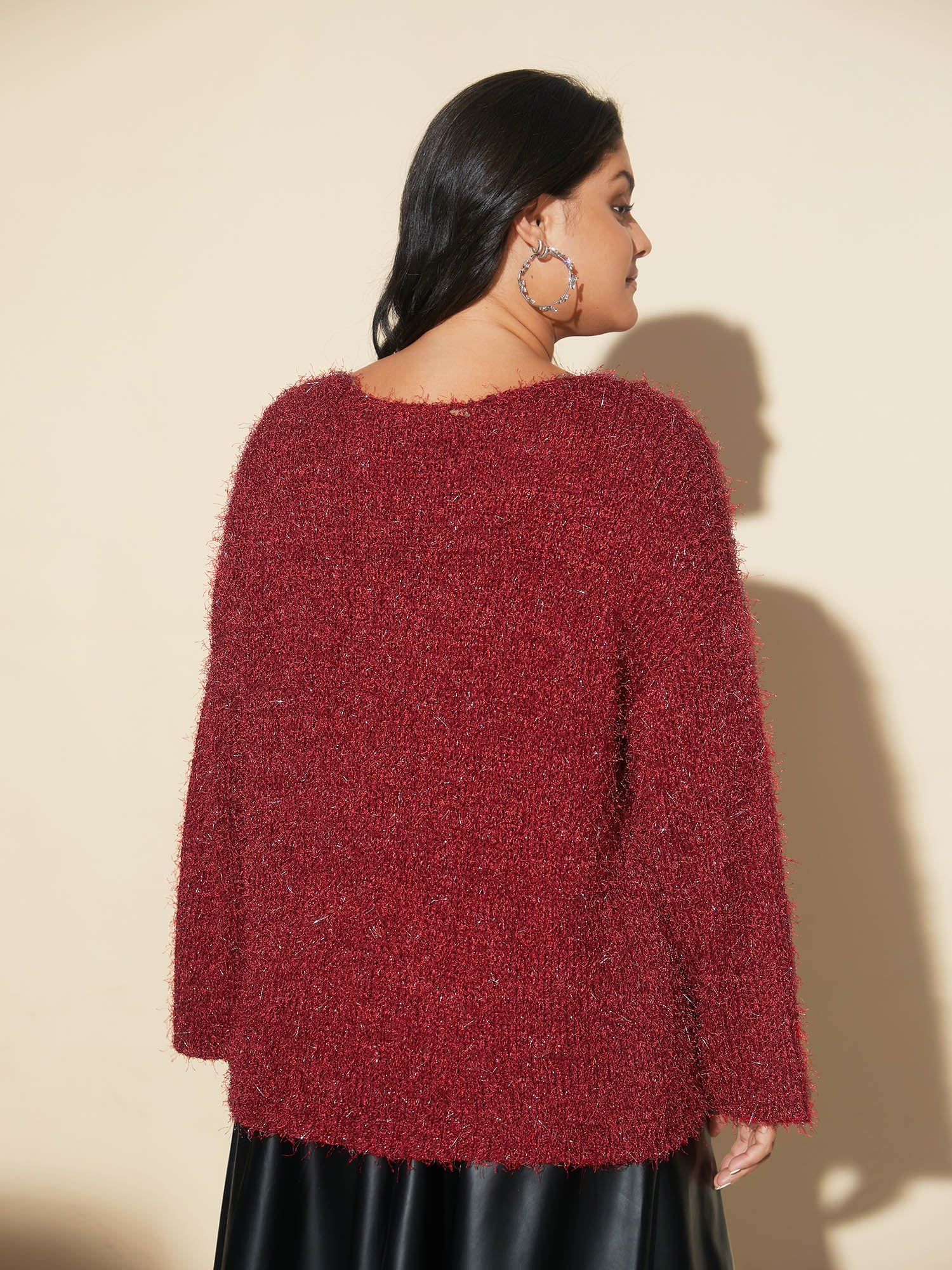 Drop Shoulder Long Hair Yarn Pullover