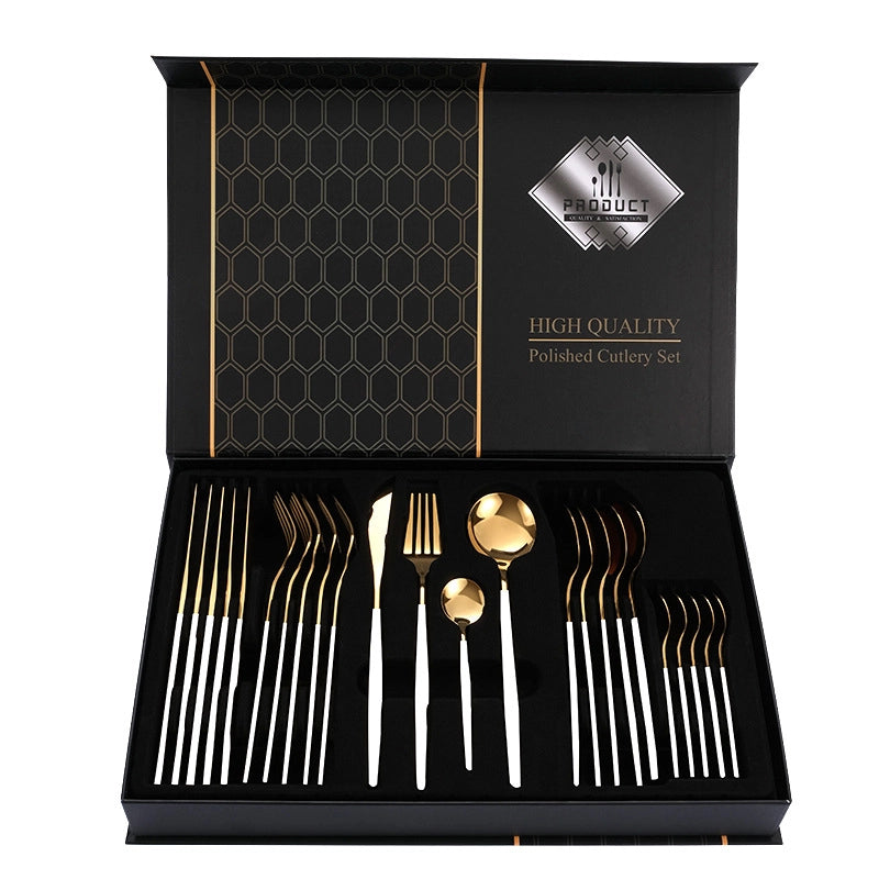 1010 Stainless Steel Tableware 24-piece Golden Steak Knife. Fork And Spoon Gift Box Western Tableware Suit