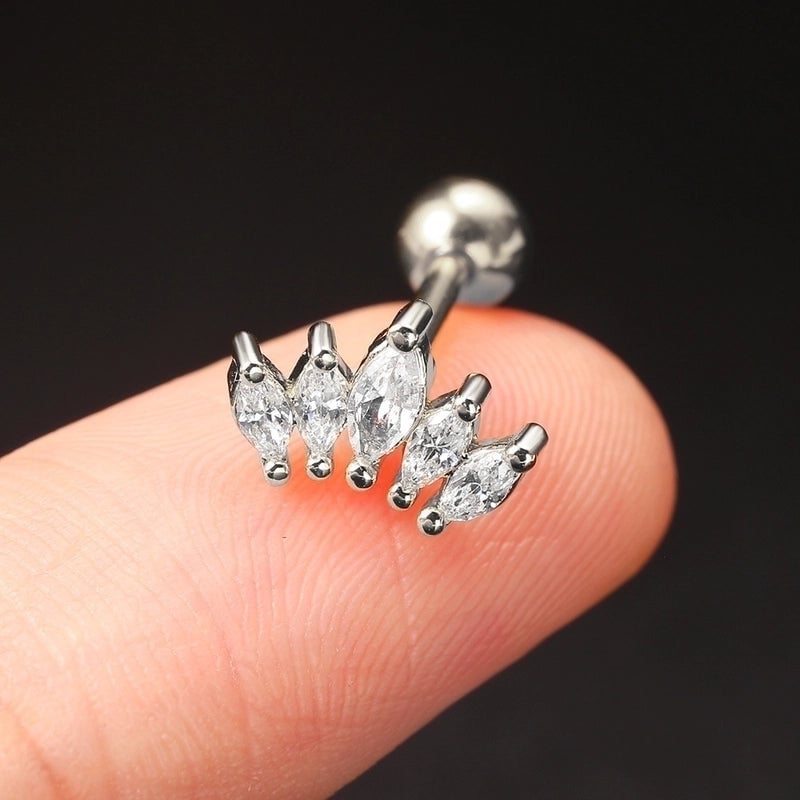 1 Piece Minimalist Leaf Inlay Copper Zircon Ear Studs