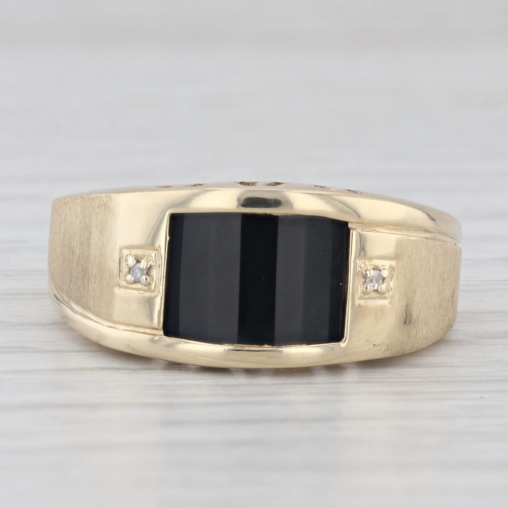 Onyx Diamond DAD Ring 10k Yellow Gold Size 10