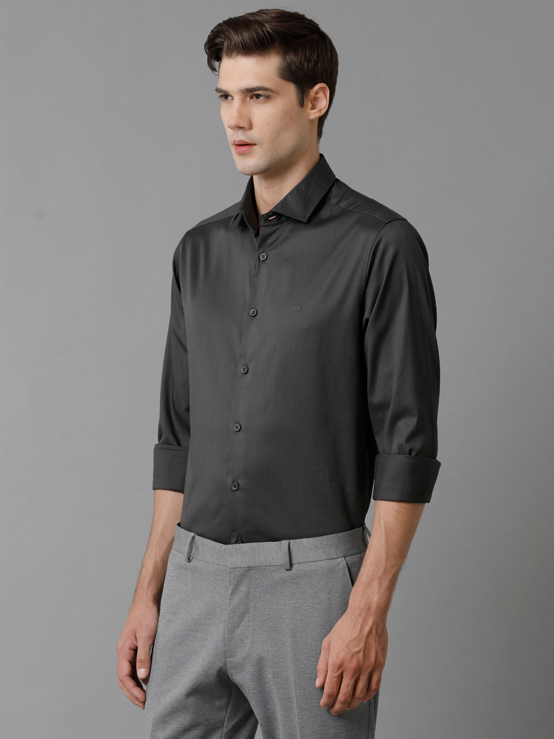 Mens Regular Fit Solid Grey Formal Satin Shirt (SACGY)