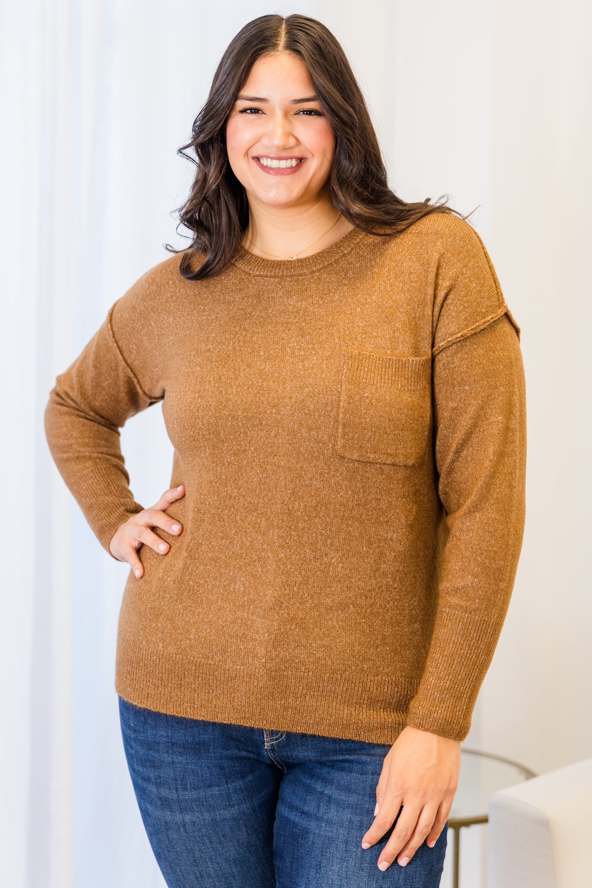 Unwind Your Mind Pullover. Heather Deep Camel