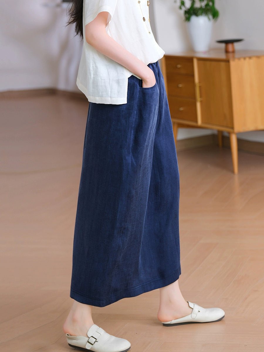 Women Summer Pure Color Linen Straight Skirt