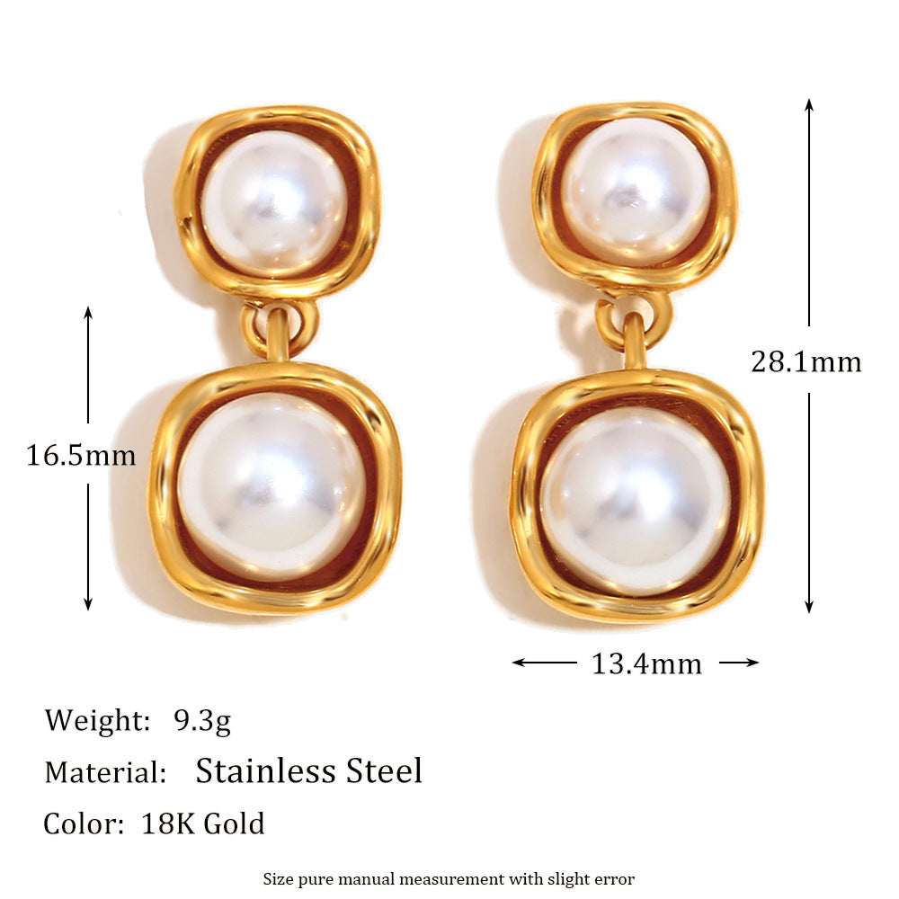 Simple And Versatile Design Stainless Steel Plated With 18K Gold Three-Dimensional Hollow Flower Oval Pearl Zircon