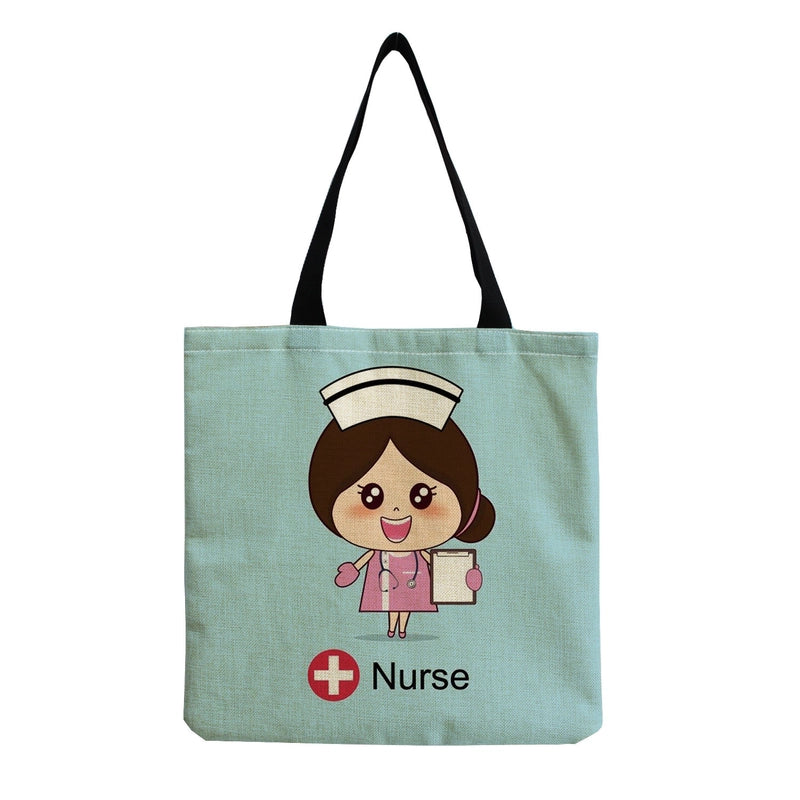 Women's Cotton And Linen Letter Nurse Heart Shape Classic Style Square Open Tote Bag