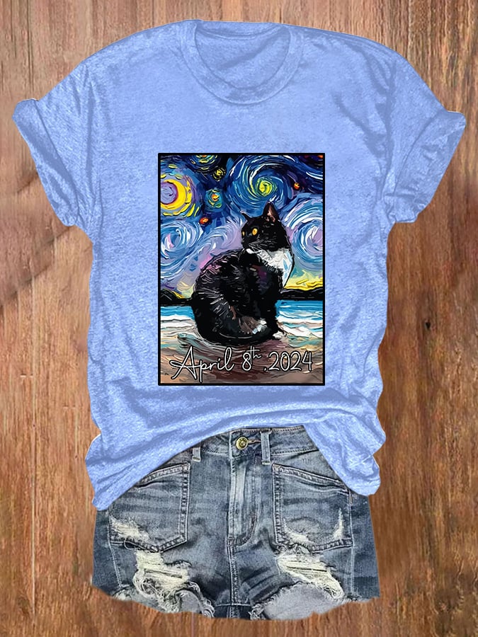 Women's Solar Eclipse 2024 Printed Casual T-Shirt