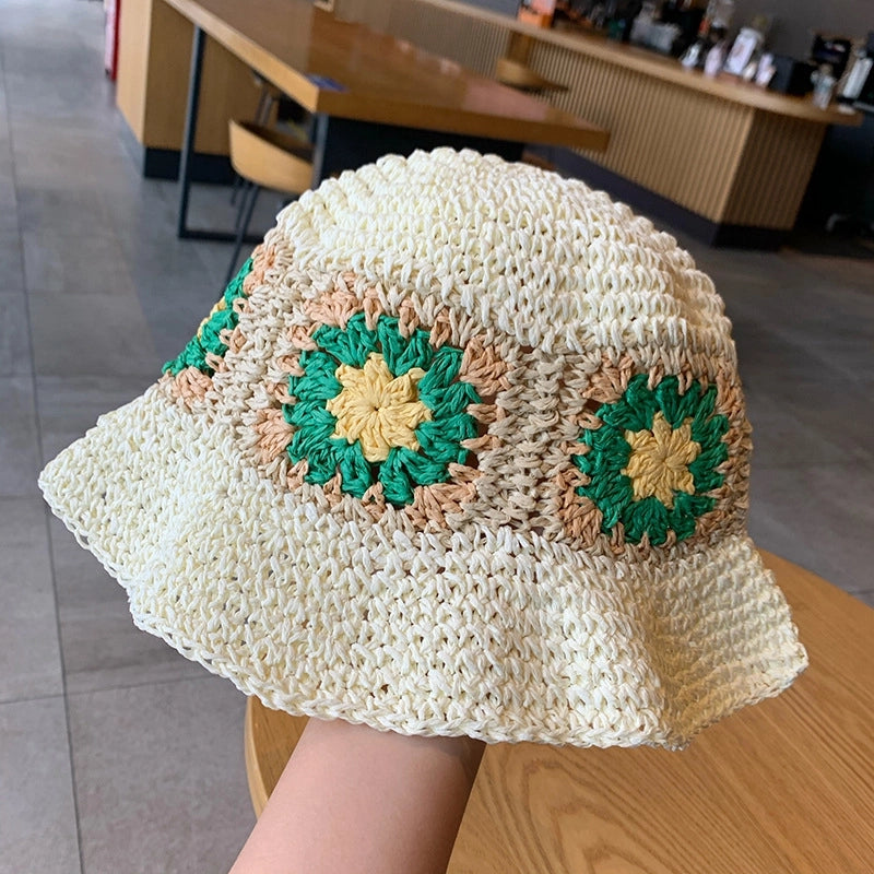 Women's Sweet Flower Flowers Wide Eaves Straw Hat
