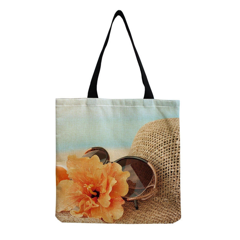 Women's Medium Linen Underwater World Beach Square Open Shopping Bags