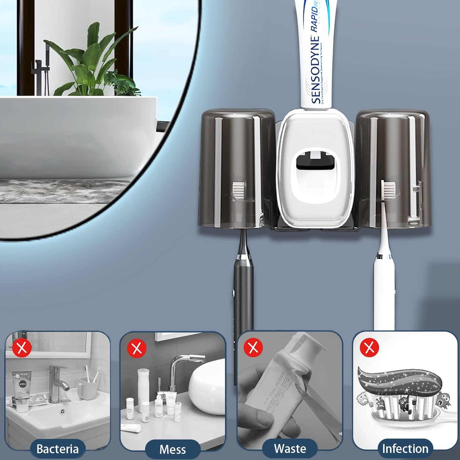 Wall-Mounted Toothbrush Holder. Automatic Toothpaste Dispenser