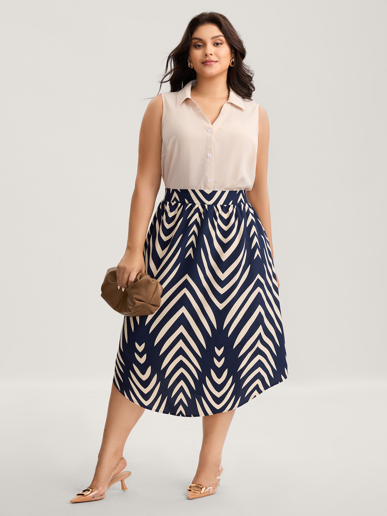 Geometric Print High Low Hem Skirt