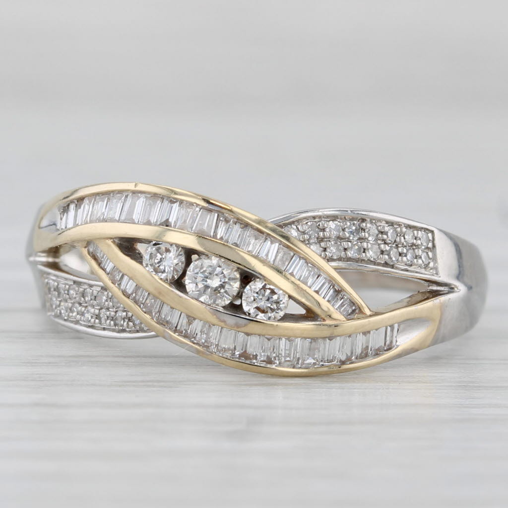 0.20ctw Diamond Knot Ring 14k White Yellow Gold Size 9.75 Bypass