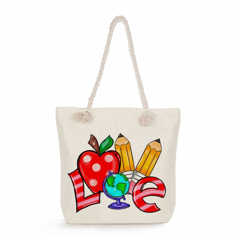Women's Cotton And Linen Letter Classic Style Square Zipper Tote Bag