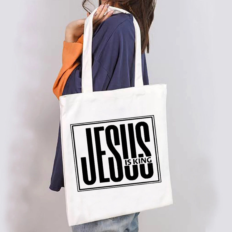 Unisex Large Canvas Letter Basic Classic Style Square Open Canvas Bag