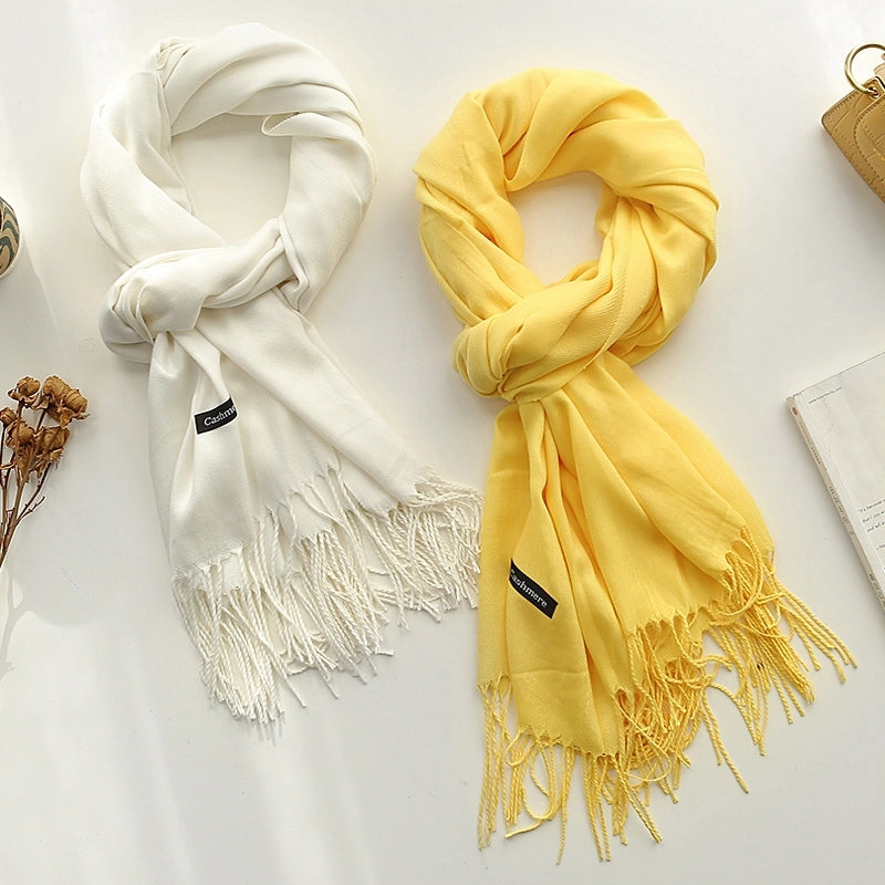 Pure Color Cashmere Scarf Women's Autumn And Winter Popular 220g Light Board Tassel Warm Shawl Travel Gift