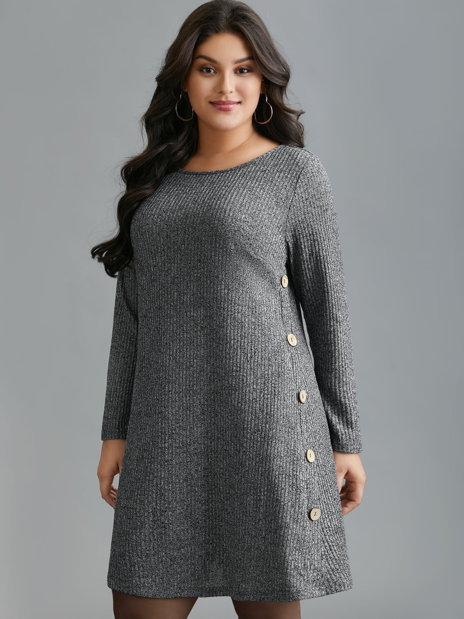 Crew Neck HeatherRibbed Knit Dress