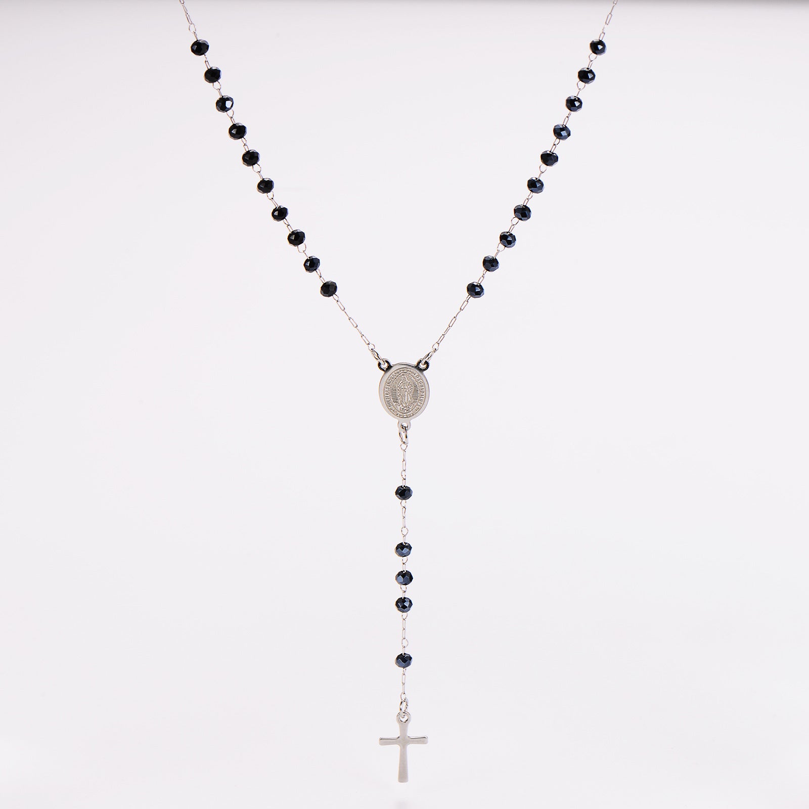 Aml Retro Cross Necklace Trendy Hip-Hop Cross Pendant Round Bead Chain