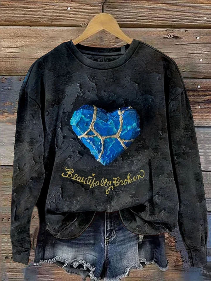 Beautifully Broken Print Casual  Sweatshirt