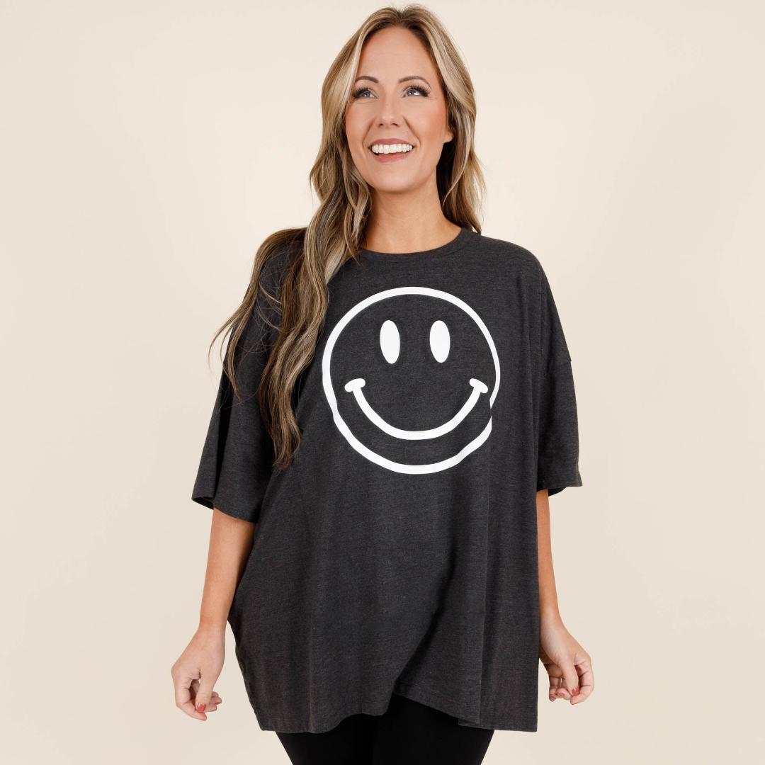 Remember To Smile Boyfriend Tee. Charcoal