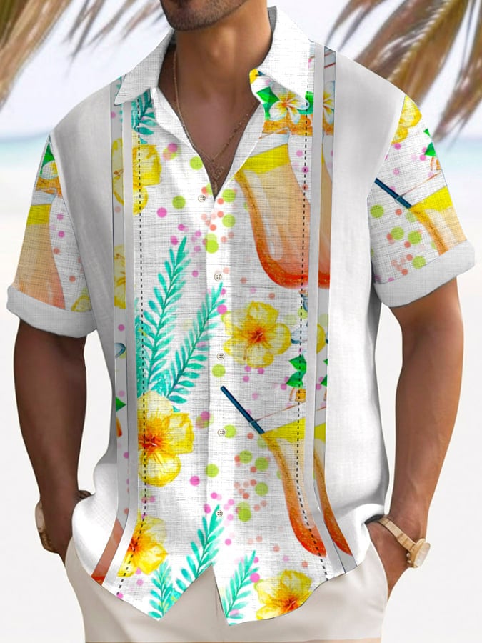 Men's Hawaiian Margarita Print Short Sleeve Shirt