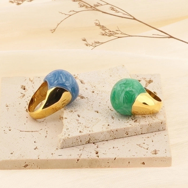 Minimalist Round Titanium Steel 18K Gold Plated Enamel Plating Rings