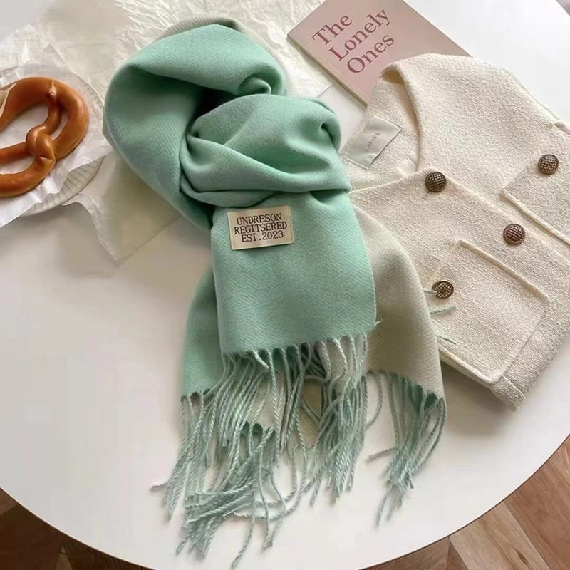 Double-sided Plain Scarf  Couple Mid-length Scarf Autumn And Winter Warm Color Matching Shawl Tassel Scarf