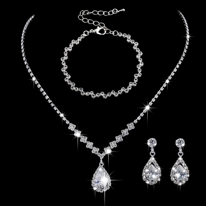 Minimalist Solid Color Artificial Crystal Copper Inlay Zircon Earrings Necklace
