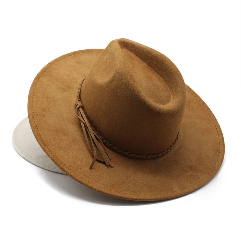 New Suede Top Hat Men And Women Couple Big Brim Hat Peach Heart Top Gentleman's Hat