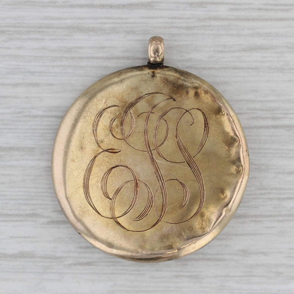 Antique Lion Pendant Medallion 10k Yellow Gold Diamond Engraved Charm