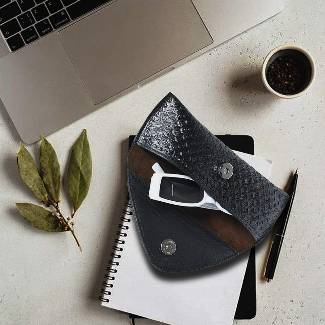 Black Textured Leather Sunglasses Cover