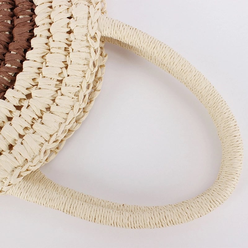 Women's Small Paper String Color Block Solid Color Vintage Style Beach Weave Zipper Straw Bag