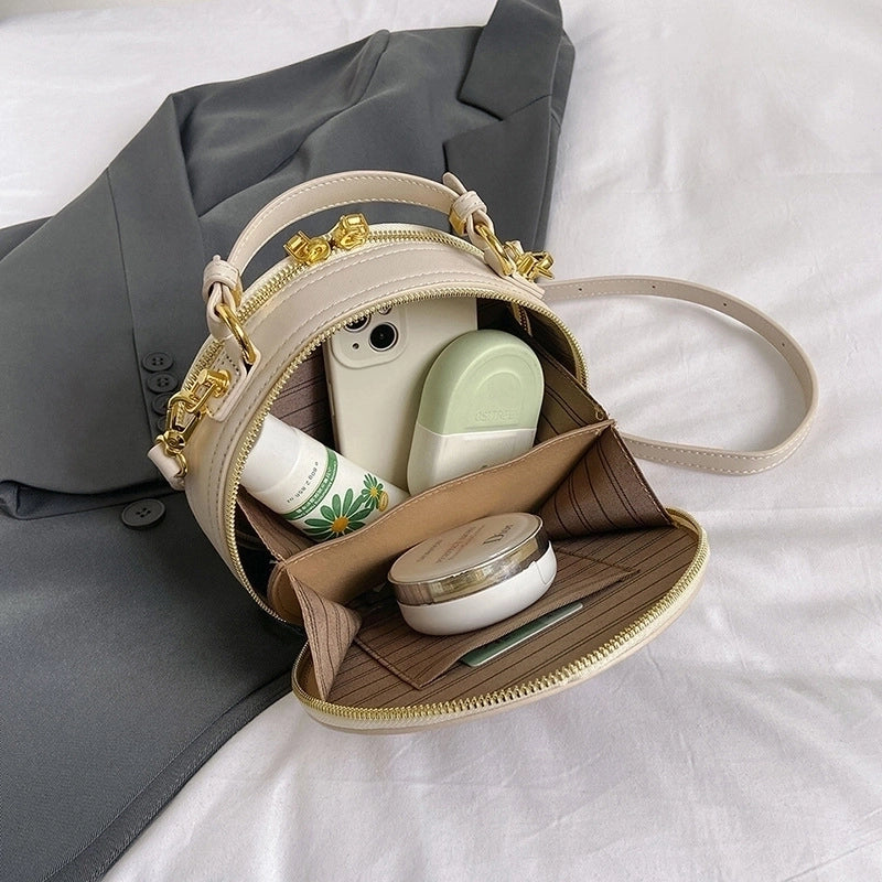 Women's Small Pu Leather Solid Color Ethnic Style Round Zipper Crossbody Bag
