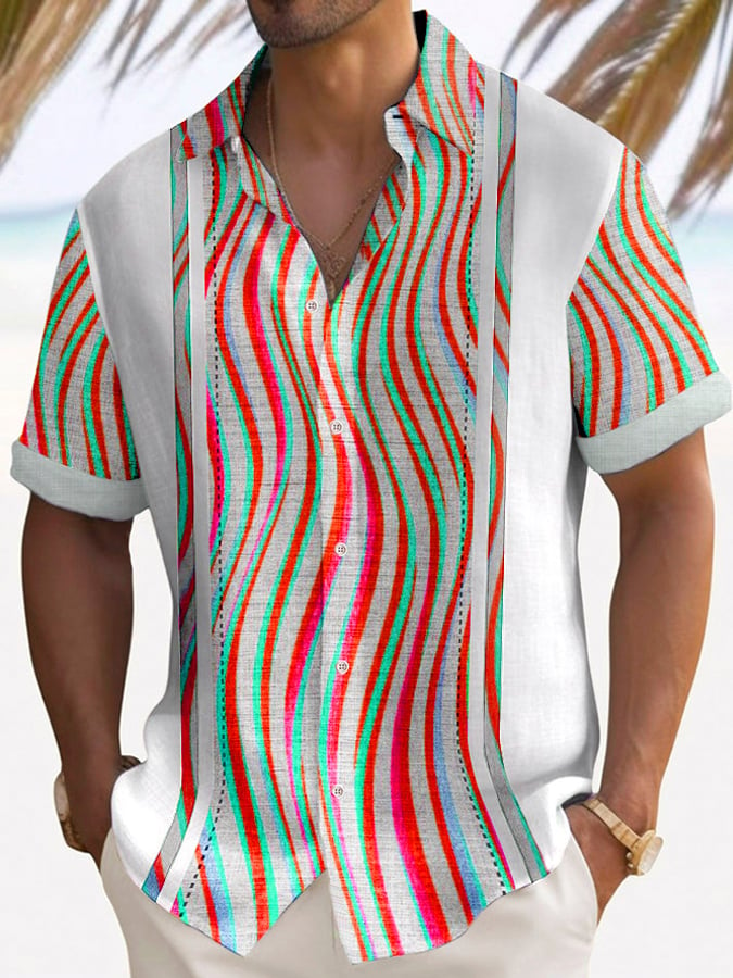 Fashion Casual Holiday Color Contrast Print Short-Sleeved Shirt