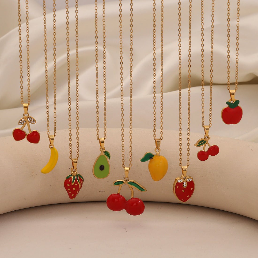 Fruit Series Cherry Strawberry Pendant Necklace Titanium Steel Banana Apple N1570