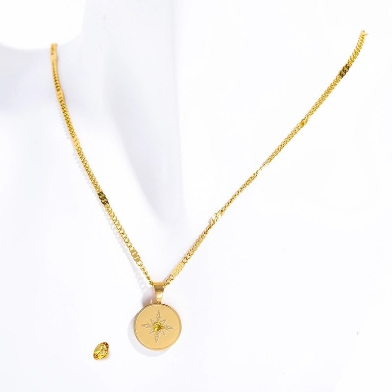 Titanium Steel Minimalist Classic Style Inlay Geometric Zircon Pendant Necklace