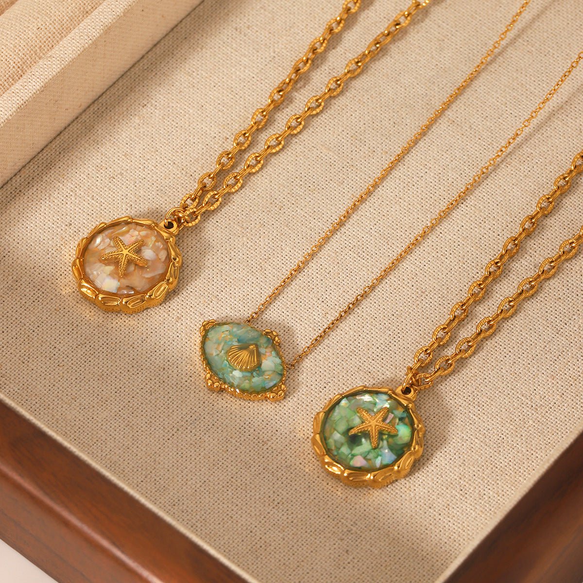 Ocean Style Starfish Shell Drop Glue Pendant Stainless Steel Necklace Clavicle Chain Titanium Steel Necklace